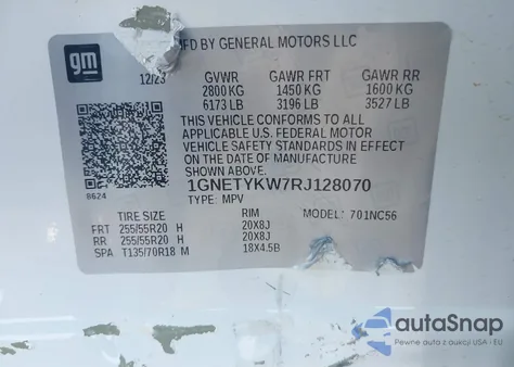 2024 Chevrolet Traverse Limited Awd Rs z USA, uszkodzony, nr VIN 1GNETYKW7RJ128070